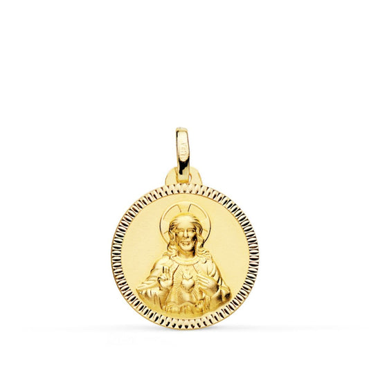 18K MEDALLA ORO AMARILLO CRISTO SAGRADO CORAZON DE JESUS 18 MM