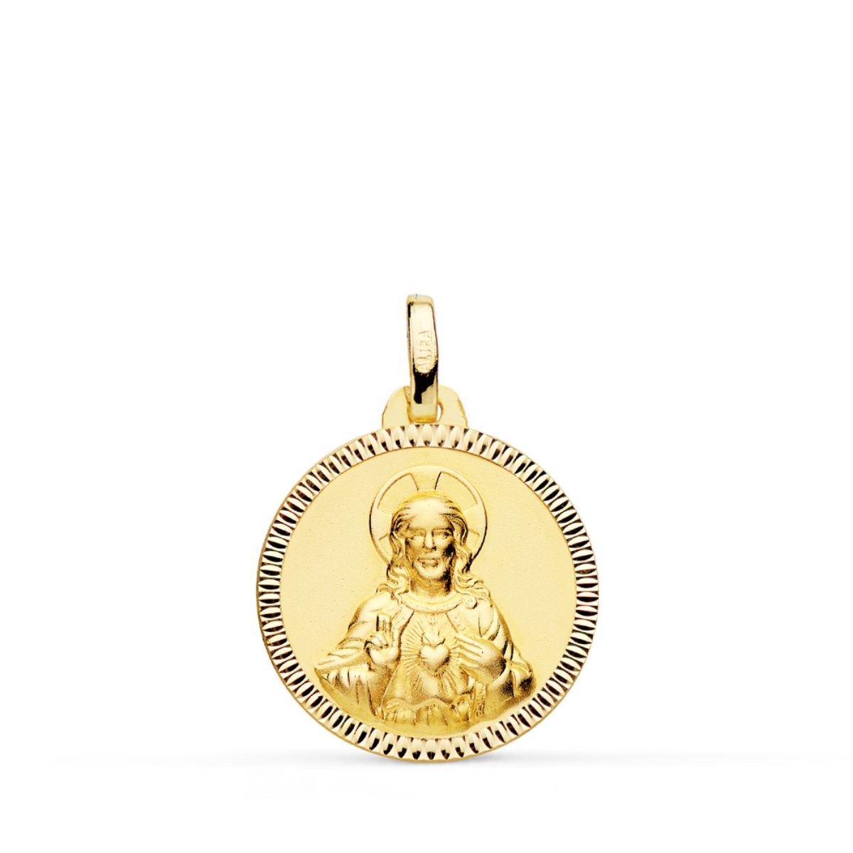 Medalla Cristo Sagrado Corazon de Jesus 18 mm de oro amarillo 18K