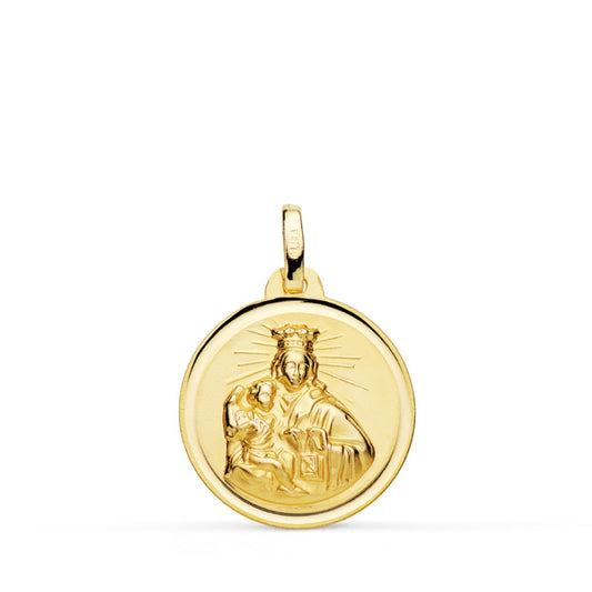 Medalla Virgen Maria del Carmen Bisel 18 mm de oro amarillo 18K