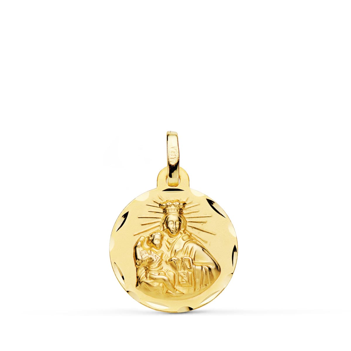 18K ESCAPULARIO ORO AMARILLO CORAZON DE JESUS Y VIRGEN DEL CARMEN ORO AMARILLO TALLADO 16 MM