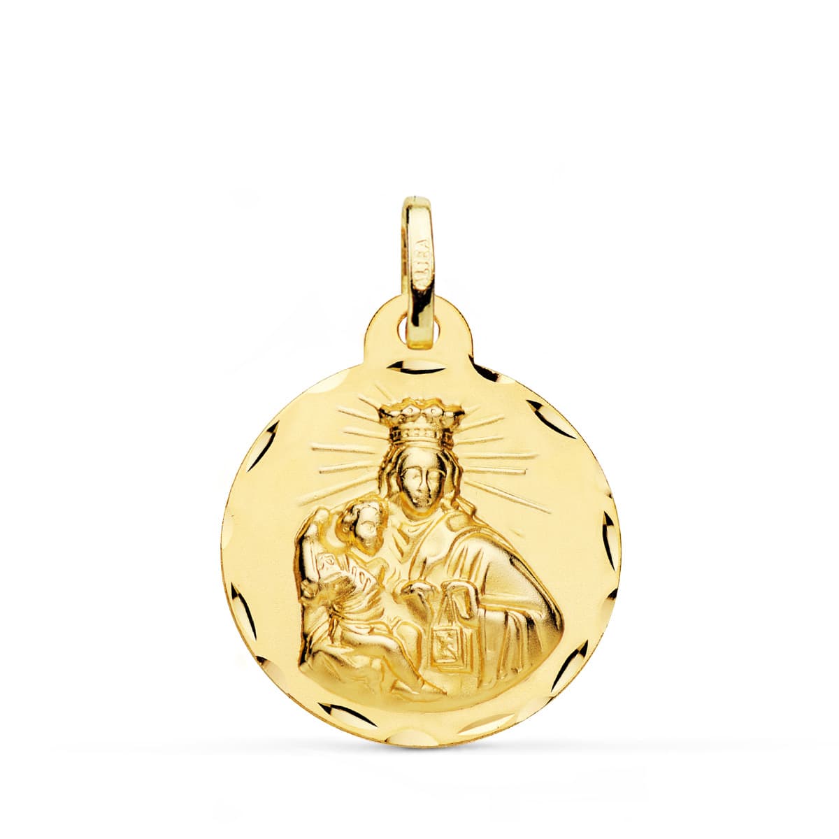 18K ESCAPULARIO ORO AMARILLO CORAZON DE JESUS Y VIRGEN DEL CARMEN TALLADO ORO AMARILLO 22 MM