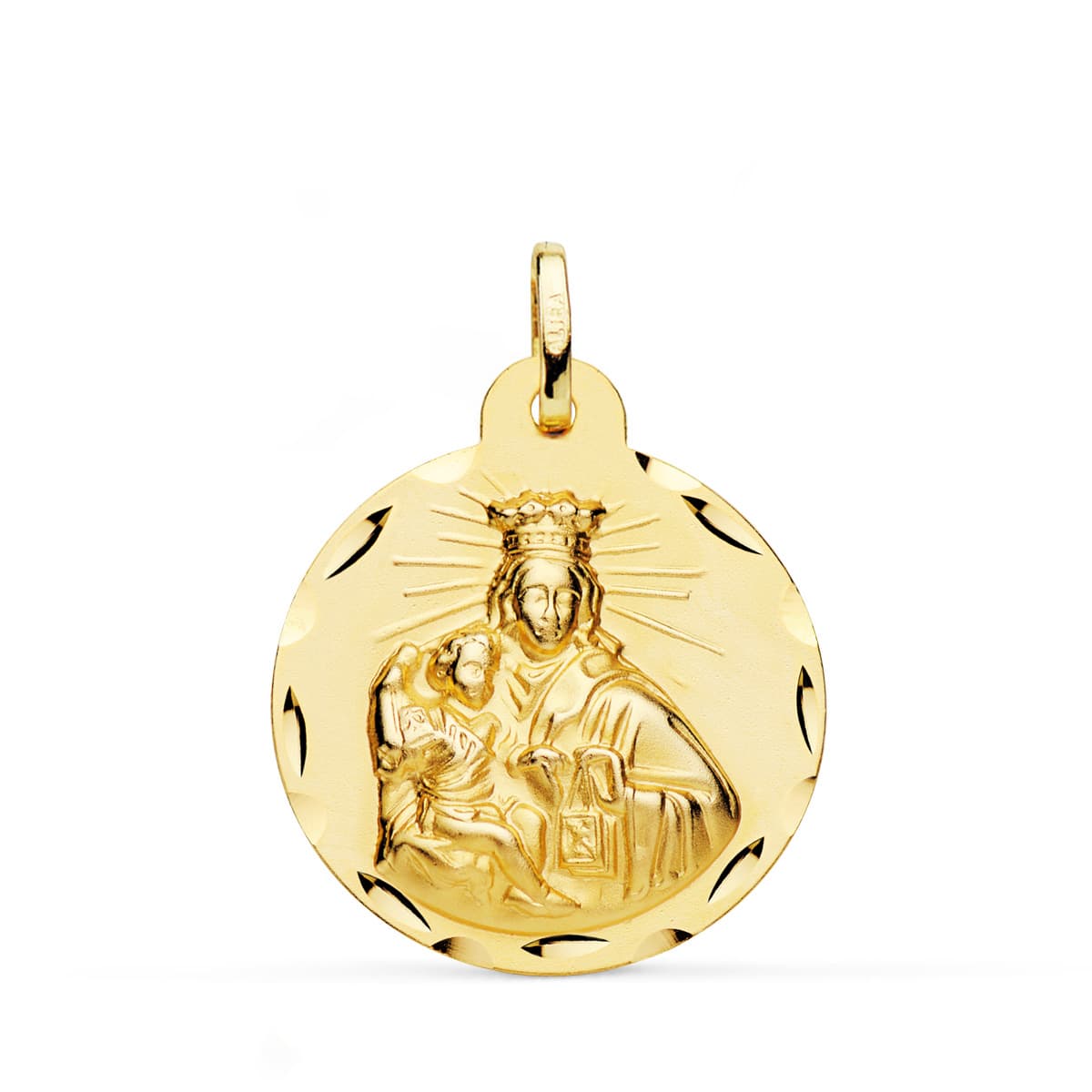 18K ESCAPULARIO ORO AMARILLO CORAZON DE JESUS Y VIRGEN DEL CARMEN TALLADO ORO AMARILLO 24 MM