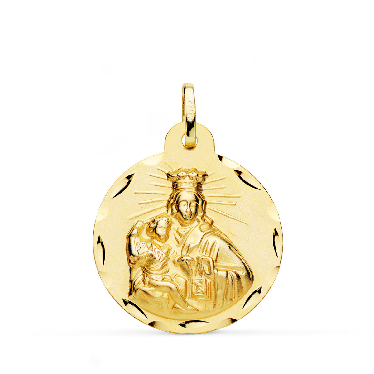 Escapulario Corazon de Jesus y Virgen del Carmen Tallado 24 mm de oro amarillo 18K