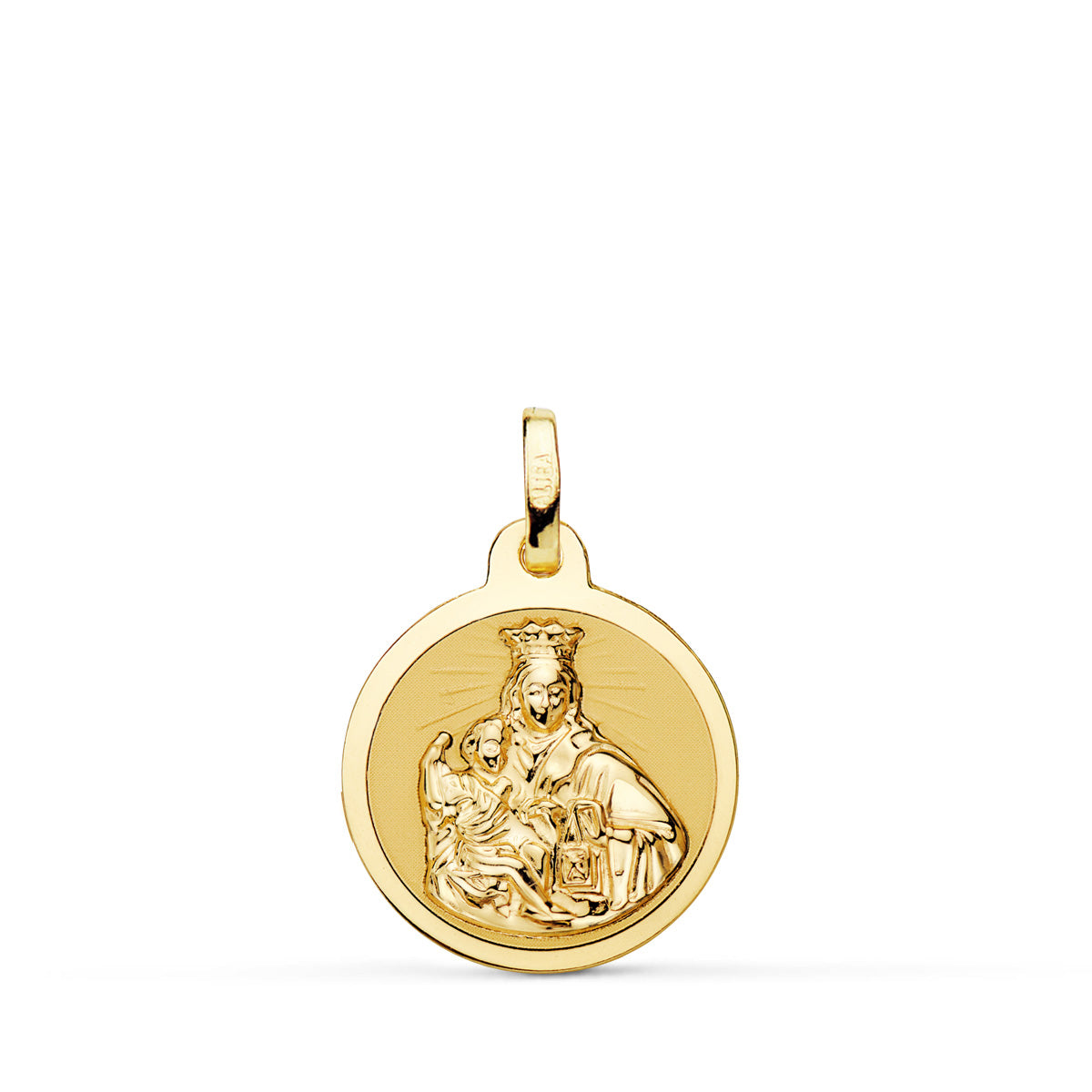 Escapulario Virgen del Carmen y Corazon de Jesus en Brillo 16 mm de oro amarillo 18K