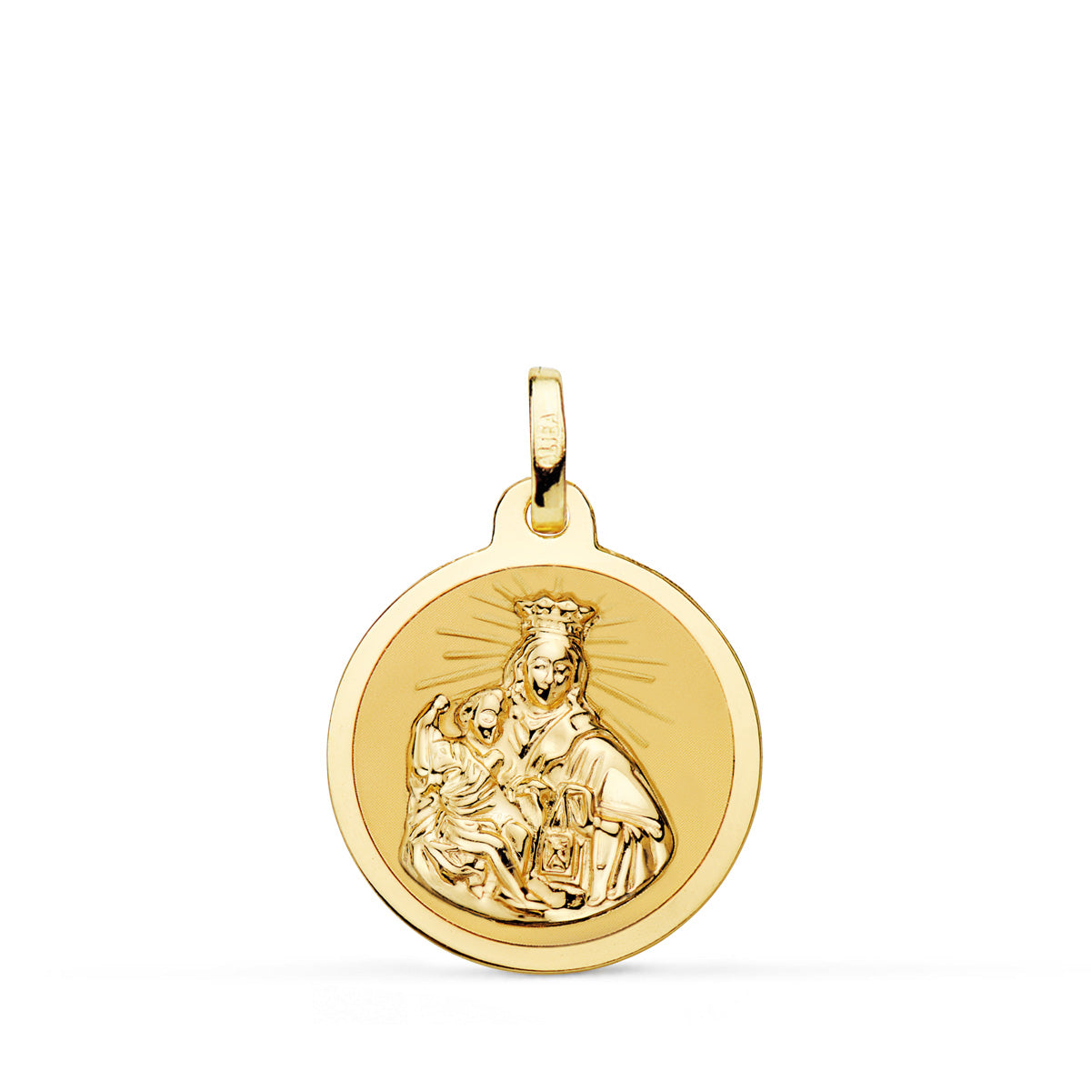 Escapulario Virgen del Carmen y Corazon de Jesus en Brillo 18 mm de oro amarillo 18K