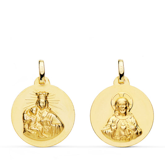 Escapulario Virgen del Carmen y Corazon de Jesus Liso 18 mm de oro amarillo 18K
