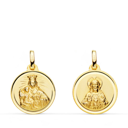 Escapulario Virgen Carmen Corazon Jesus 16 mm de oro amarillo 18K