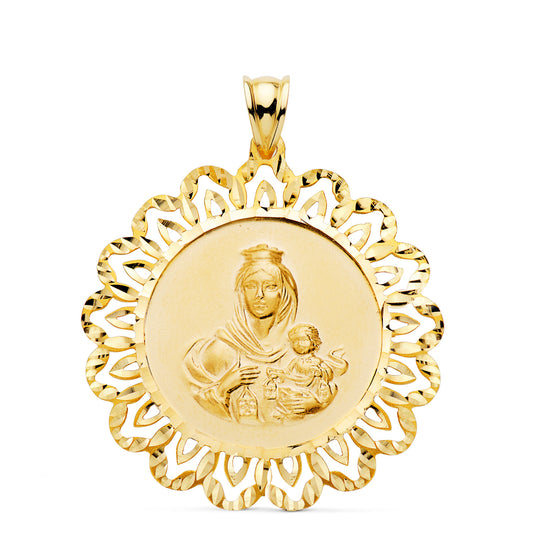 Medalla Virgen del Carmen Cerco Tallado 34 x 34 mm de oro amarillo 18K