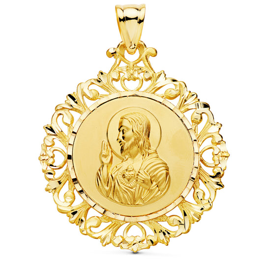 Medalla Escapulario Cerco Corazon de Jesus y V Carmen 45 x 40 mm de oro amarillo 18K