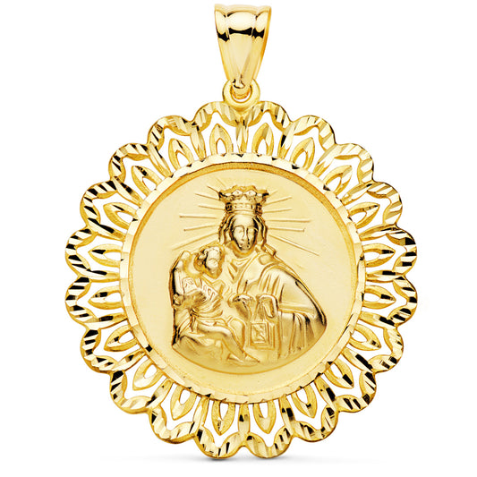 Medalla Virgen del Carmen Cerco Filigrana Tallado 37 x 37 mm de oro amarillo 18K