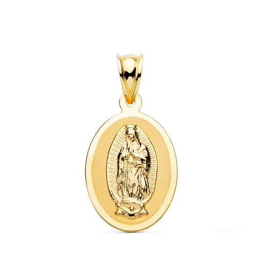 18K MEDALLA ORO AMARILLO VIRGEN GUADALUPE OVAL EN BRILLO. 21 X 15 MM