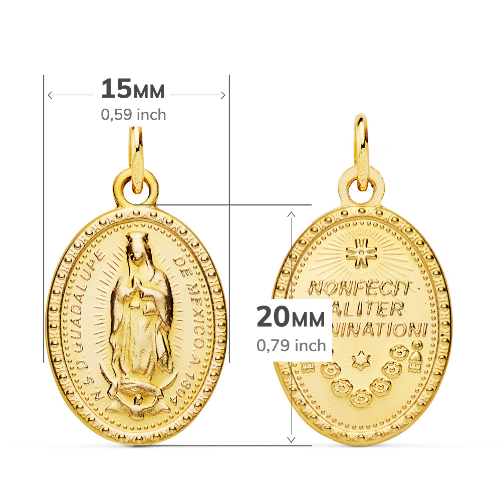 Escapulario Virgen de Guadalupe 23 x 15 mm de oro amarillo 18K