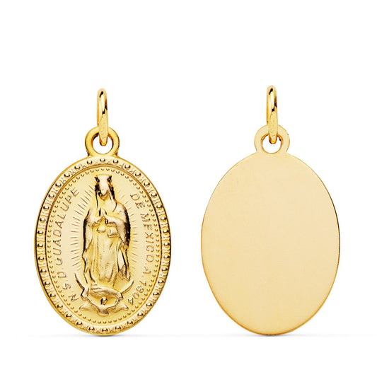 Medalla Virgen de Guadalupe Oval Matizadda 18 x 14 mm de oro amarillo 9K