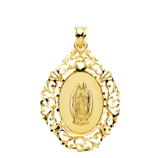 Medalla Virgen de Guadalupe Cerco 36 x 26 mm de oro amarillo 18K