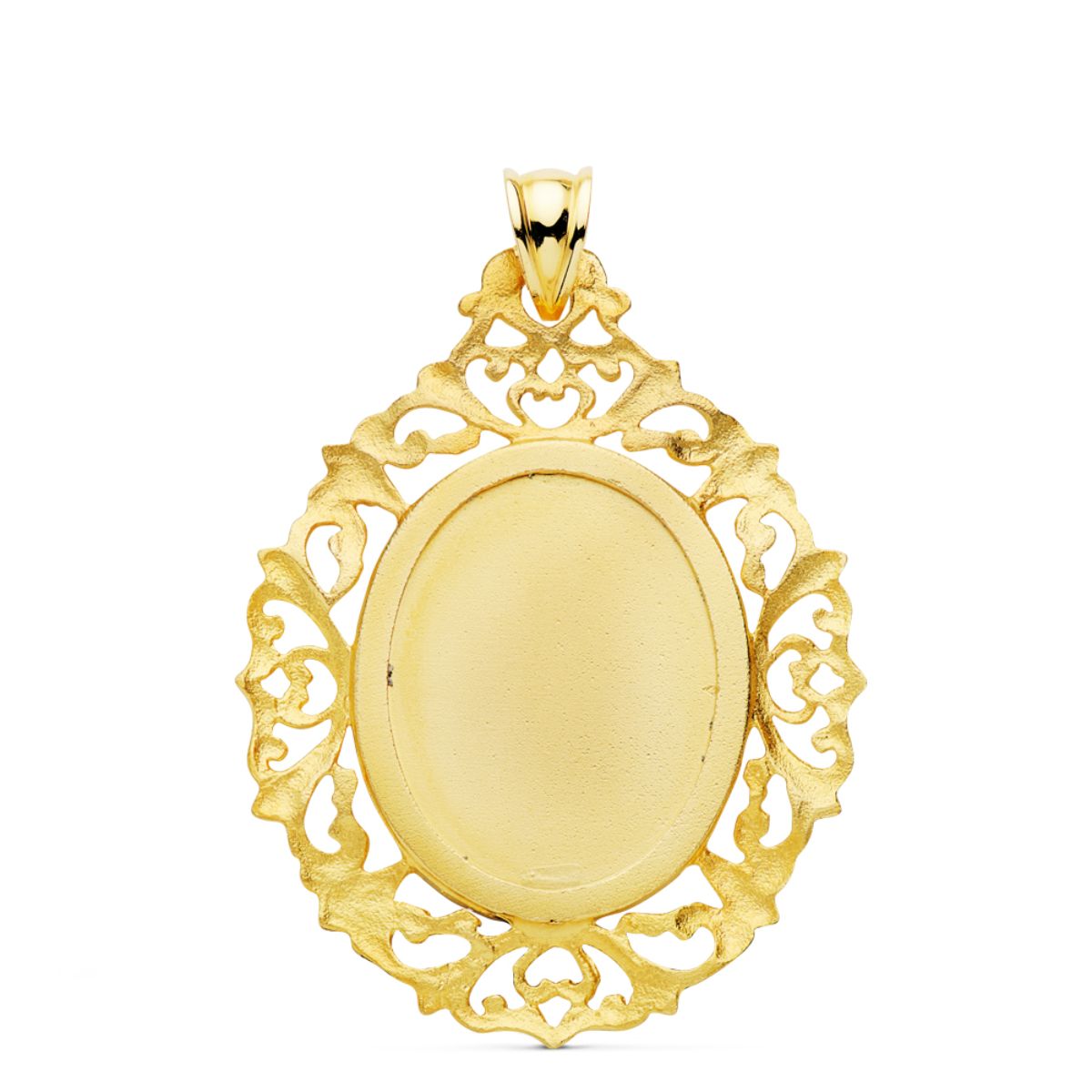 Medalla Virgen Guadalupe Cerco Filigrana 39 x 30 mm de oro amarillo 18K