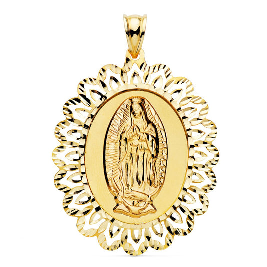 Medalla Virgen de Guadalupe Cerco 42 x 34 mm de oro amarillo 18K