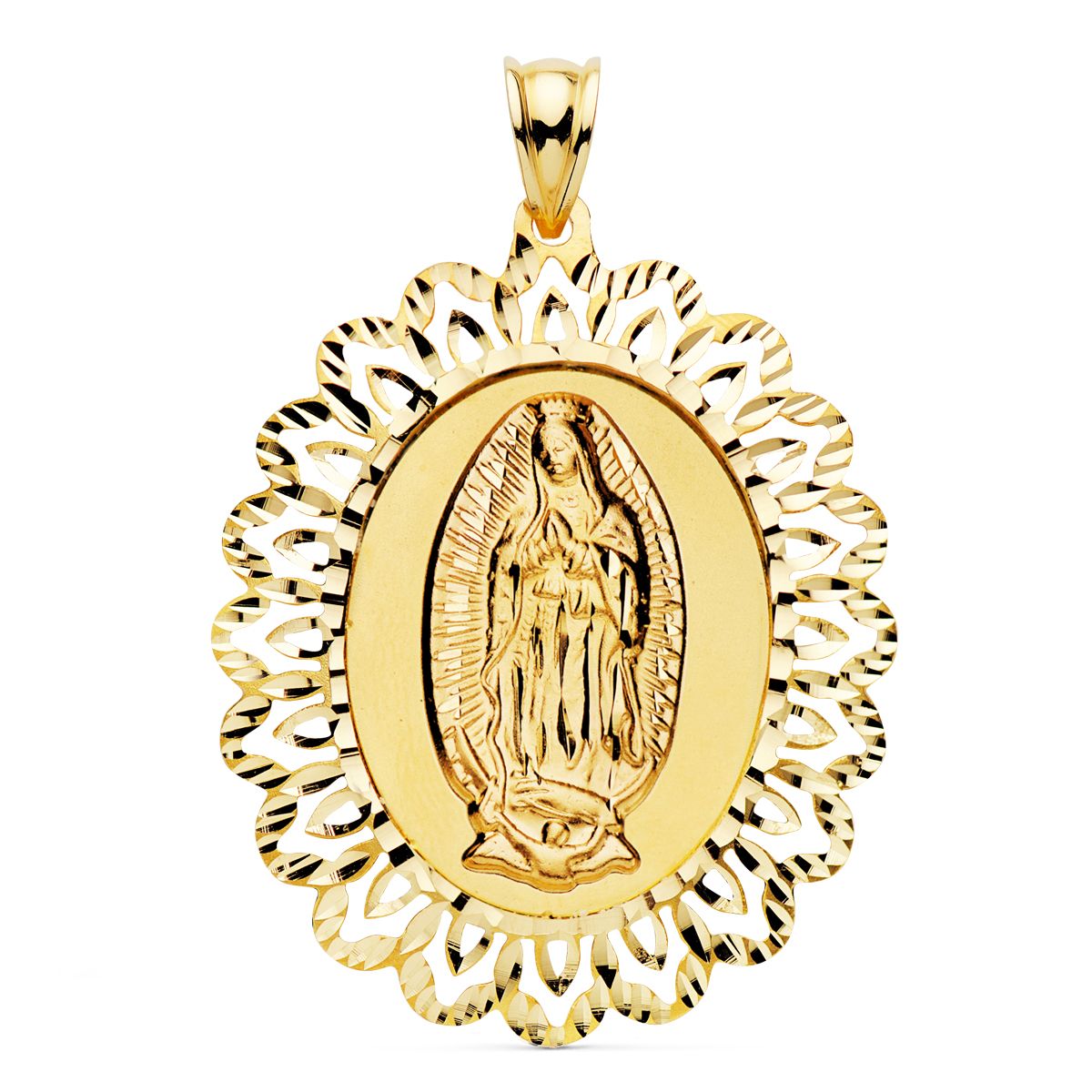 18K MEDALLA ORO AMARILLO VIRGEN DE GUADALUPE CERCO 42X34 MM