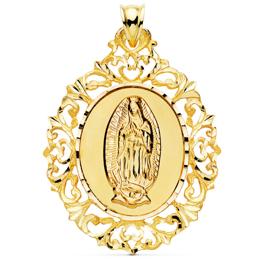 Medalla Virgen Guadalupe Orla de Filigrana 51 x 40 mm de oro amarillo 18K