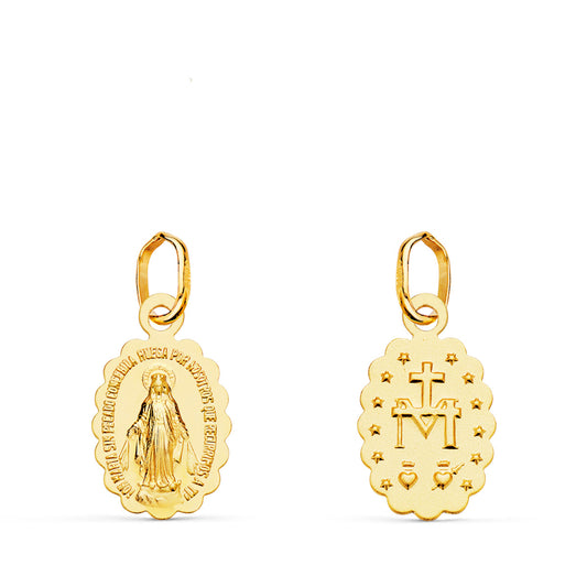 Medalla Virgen de la Milagrosa Oval Matizada 12 x 9 mm de oro amarillo 18K