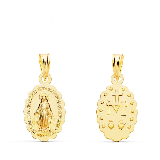 18K MEDALLA ORO AMARILLO VIRGEN DE LA MILAGROSA OVAL MATIZADA 15X10 MM