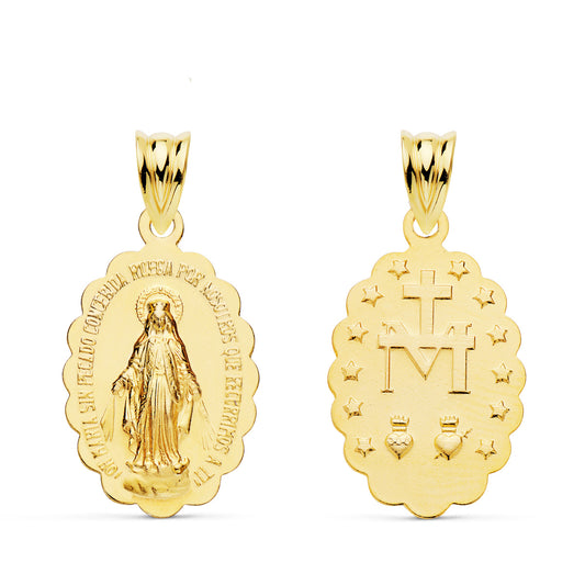 Medalla Virgen de la Milagrosa Oval Matizada 23,5 x 15 mm de oro amarillo 18K