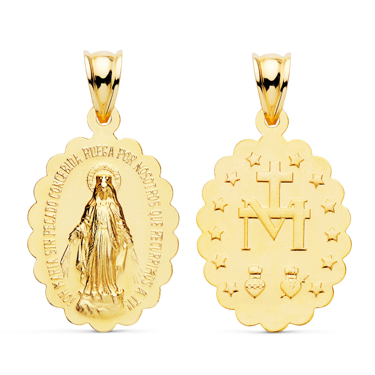Medalla Virgen de la Milagrosa Oval Matizada 25 x 18 mm de oro amarillo 18K