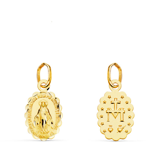 Medalla Virgen de la Milagrosa Oval Tallada 12 x 9 mm de oro amarillo 18K
