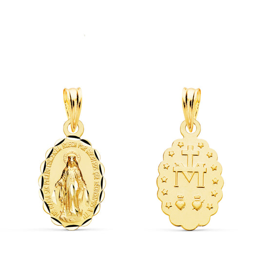 Medalla Virgen de la Milagrosa Oval Tallada 15 x 10 mm de oro amarillo 18K