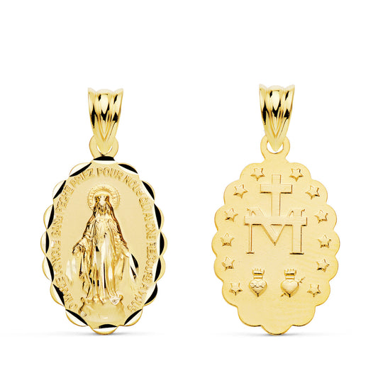 Medalla Virgen Milagrosa Oval Tallada 20 x 15 mm de oro amarillo 18K