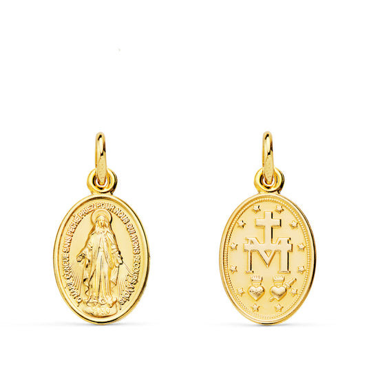 Medalla Virgen Milagrosa Oval 17 x 10 mm de oro amarillo 18K