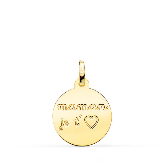 Colgante Disco Liso en Brillo 16 mm Mamam de oro amarillo 9K
