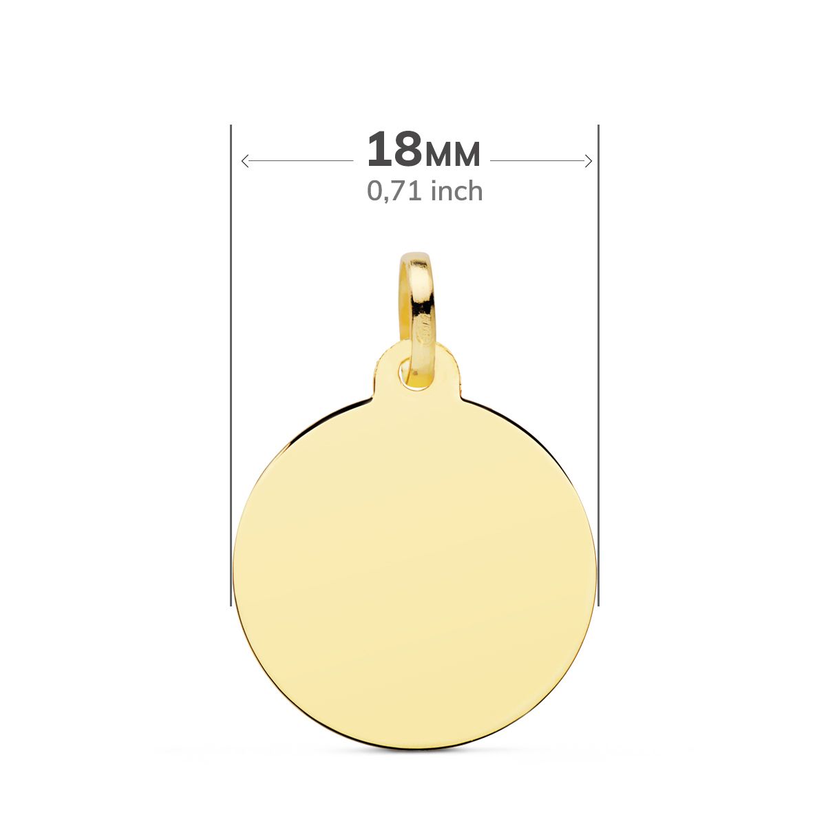 Placa Chapa Disco Liso Brillo 18 mm de oro amarillo 18K
