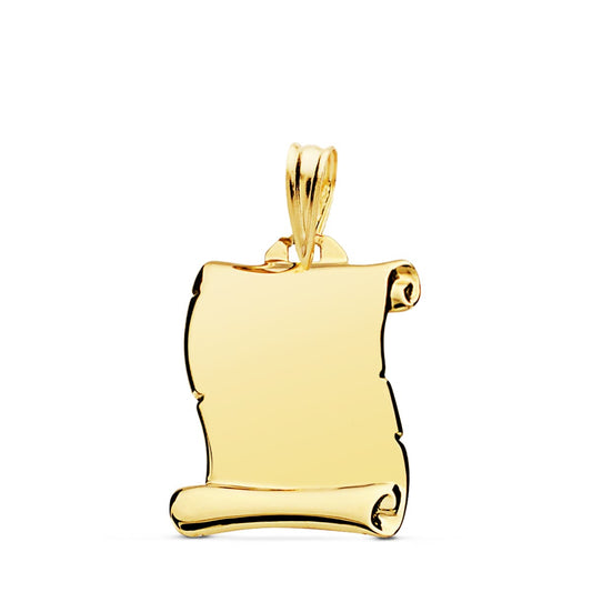 9K PLACA CHAPA COLGANTE PERGAMINO ORO AMARILLO LISO BRILLO 18X14 MM