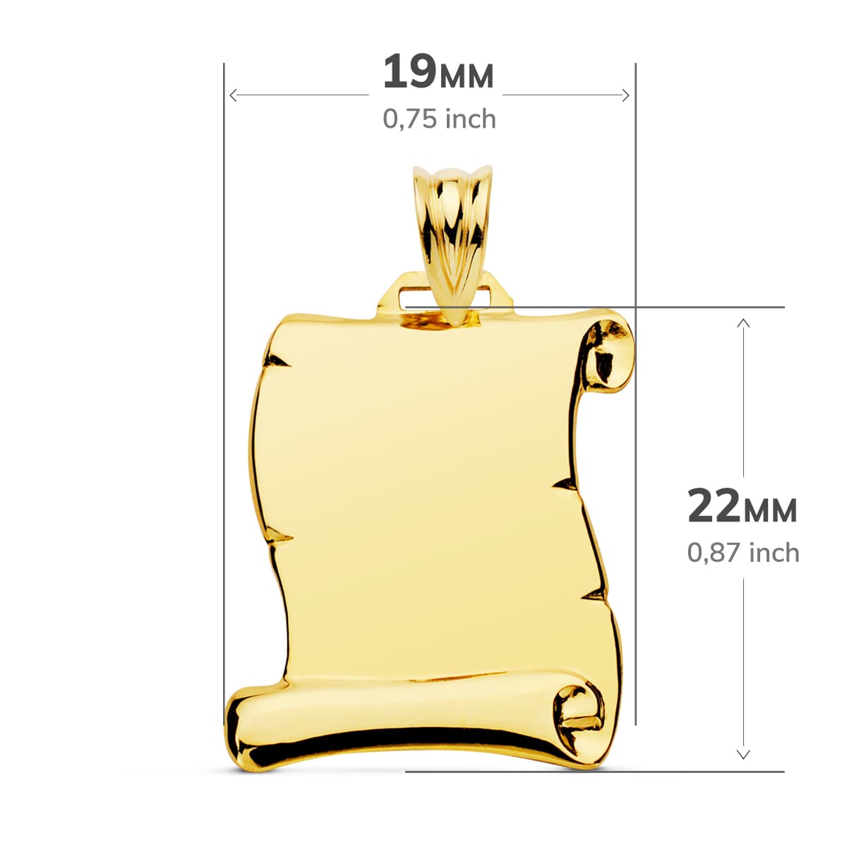 18K PLACA CHAPA COLGANTE PERGAMINO ORO AMARILLO LISO BRILLO 22X19 MM