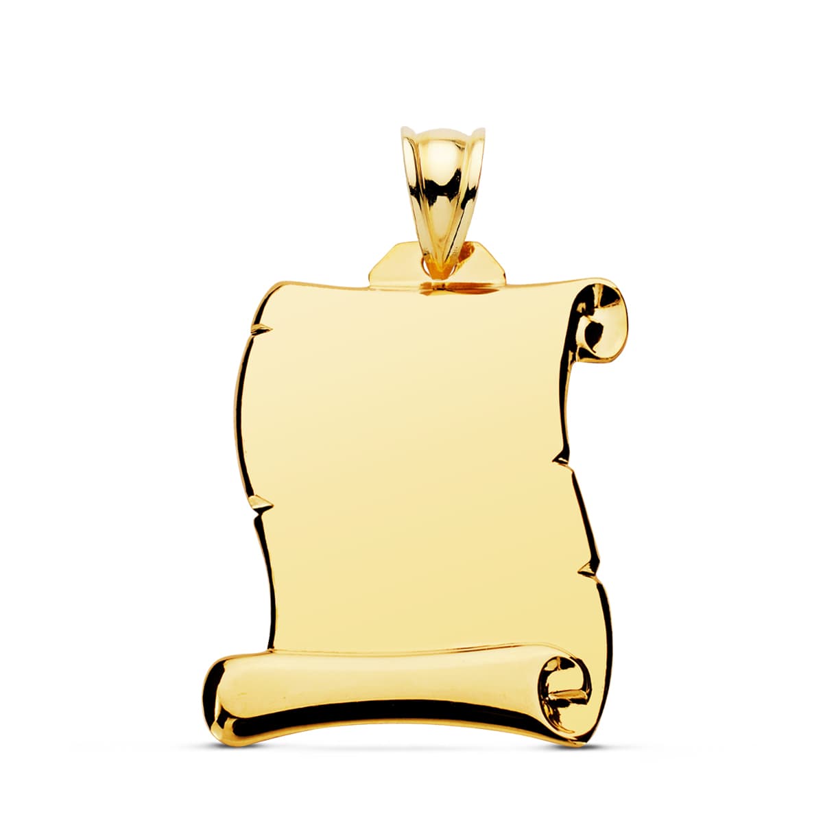 18K PLACA CHAPA ORO AMARILLO COLGANTE PERGAMINO LISO 26X23 MM