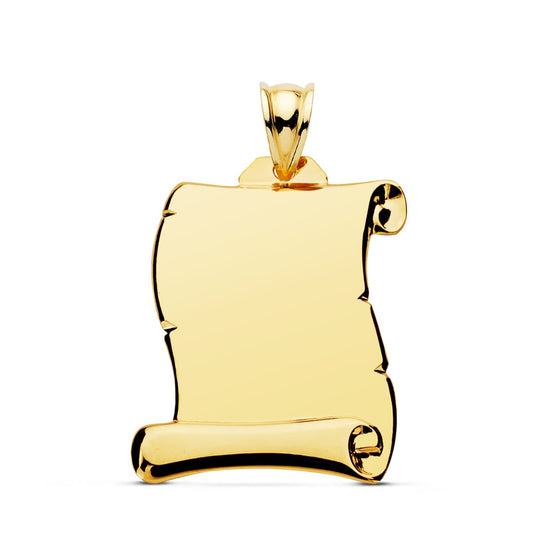 9K PLACA CHAPA COLGANTE PERGAMINO ORO AMARILLO LISO 28X17 MM