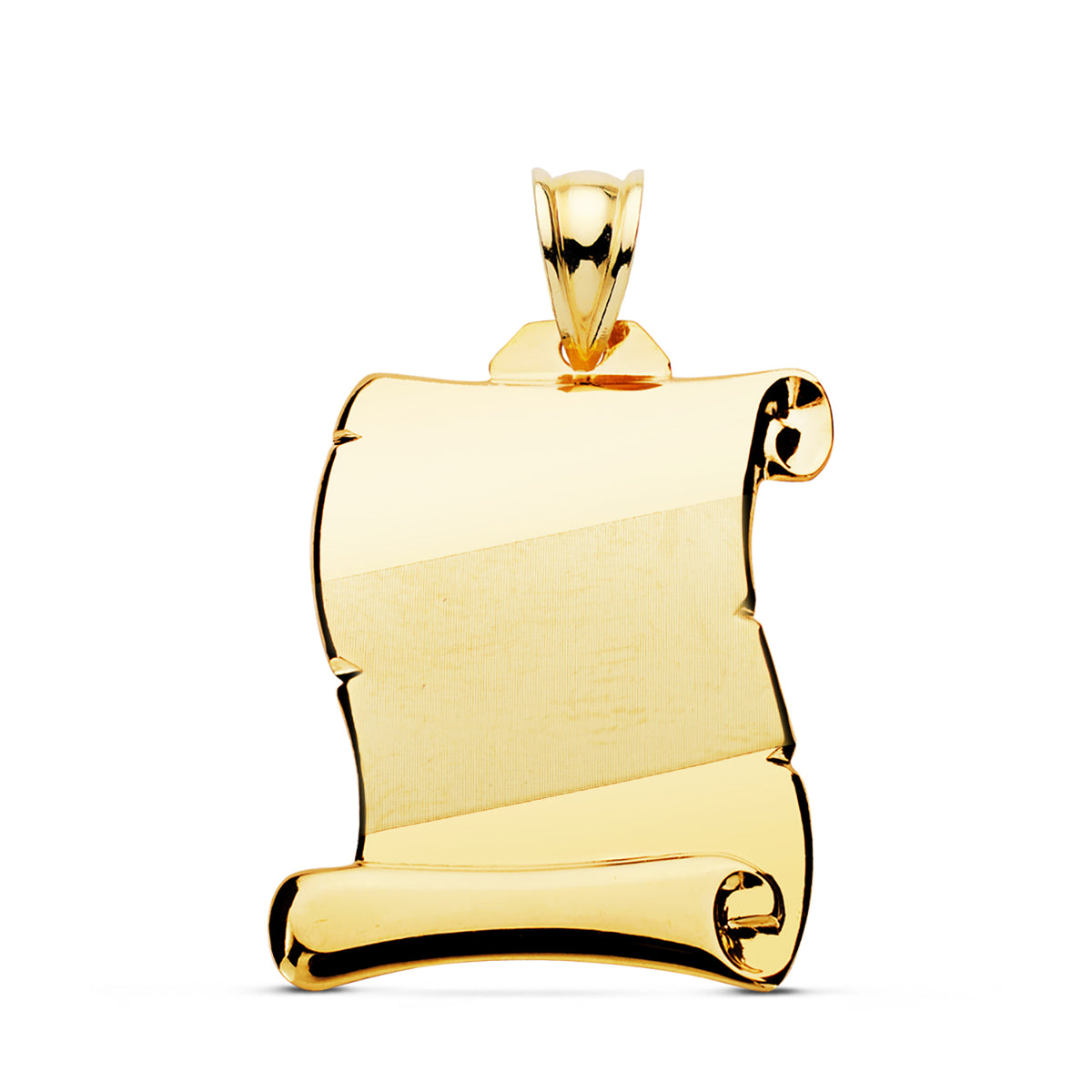 Placa Chapa Pergamino Liso Brillo Banda Diagonal Matizada 26 x 23 mm de oro amarillo 18K