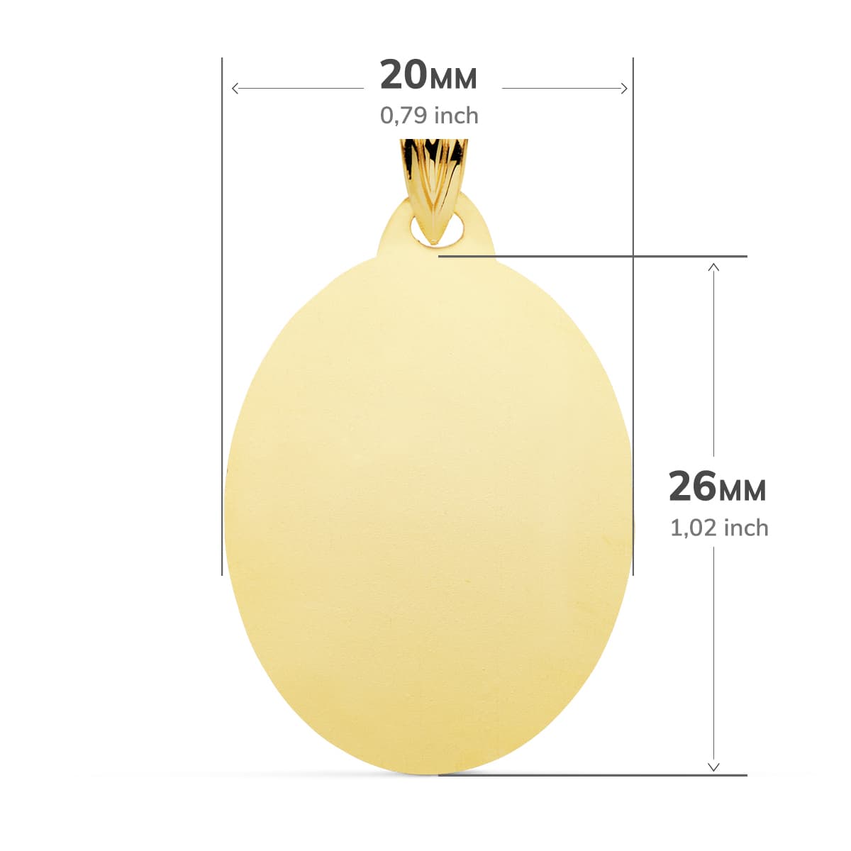 9K PLACA CHAPA OVAL ORO AMARILLO BRILLO 26X20 MM