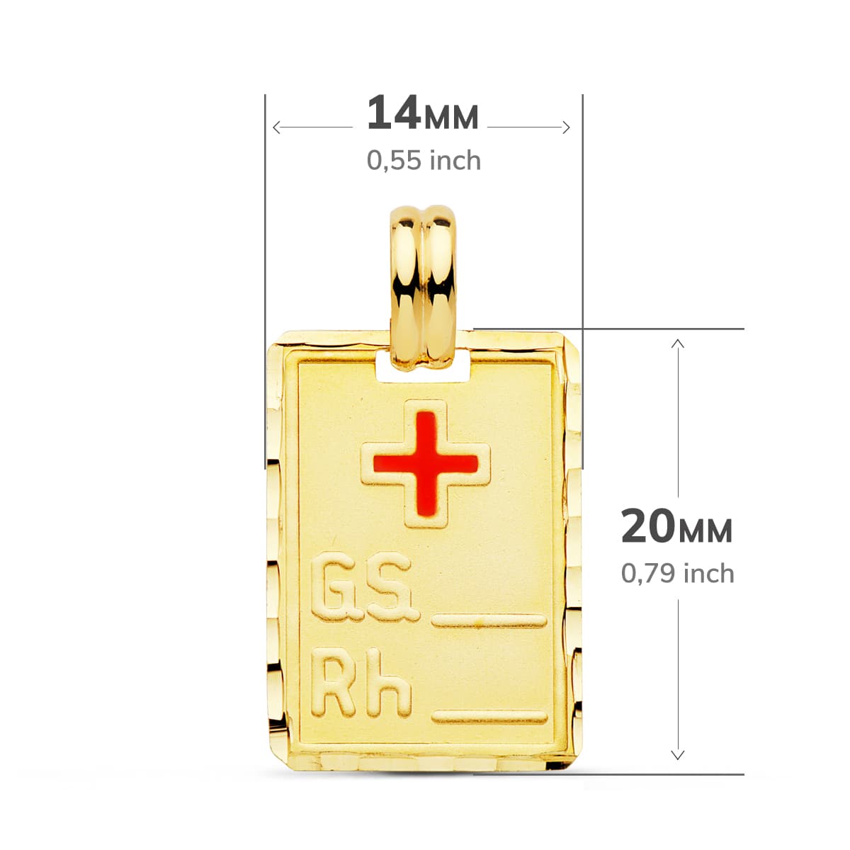 18K PLACA CHAPA ORO AMARILLO GRUPO SANGUINEO RH 20X14 MM