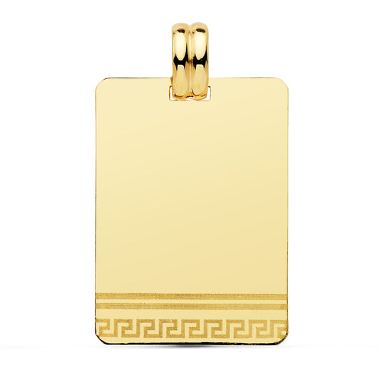 18K PLACA CHAPA LASER GRECA ORO AMARILLO 28X20 MM