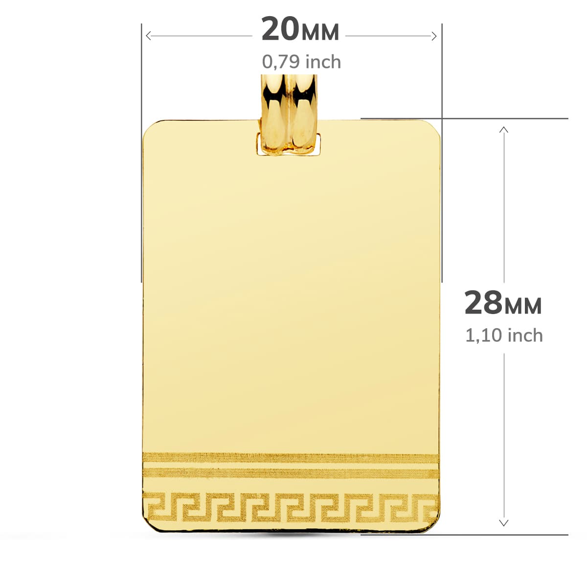 18K PLACA CHAPA LASER GRECA ORO AMARILLO 28X20 MM