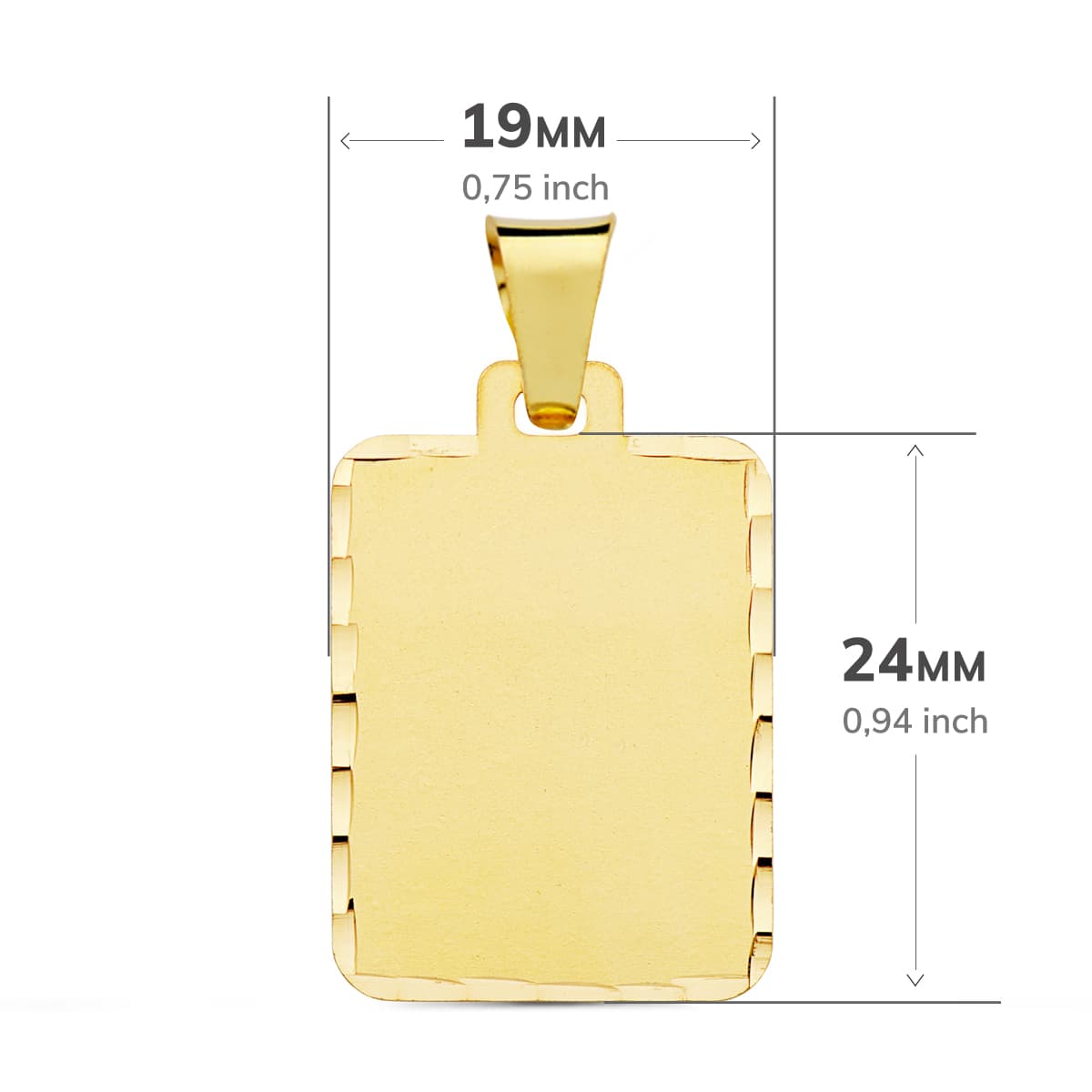 18K PLACA CHAPA ORO AMARILLO MATE TALLADA 24X19 MM