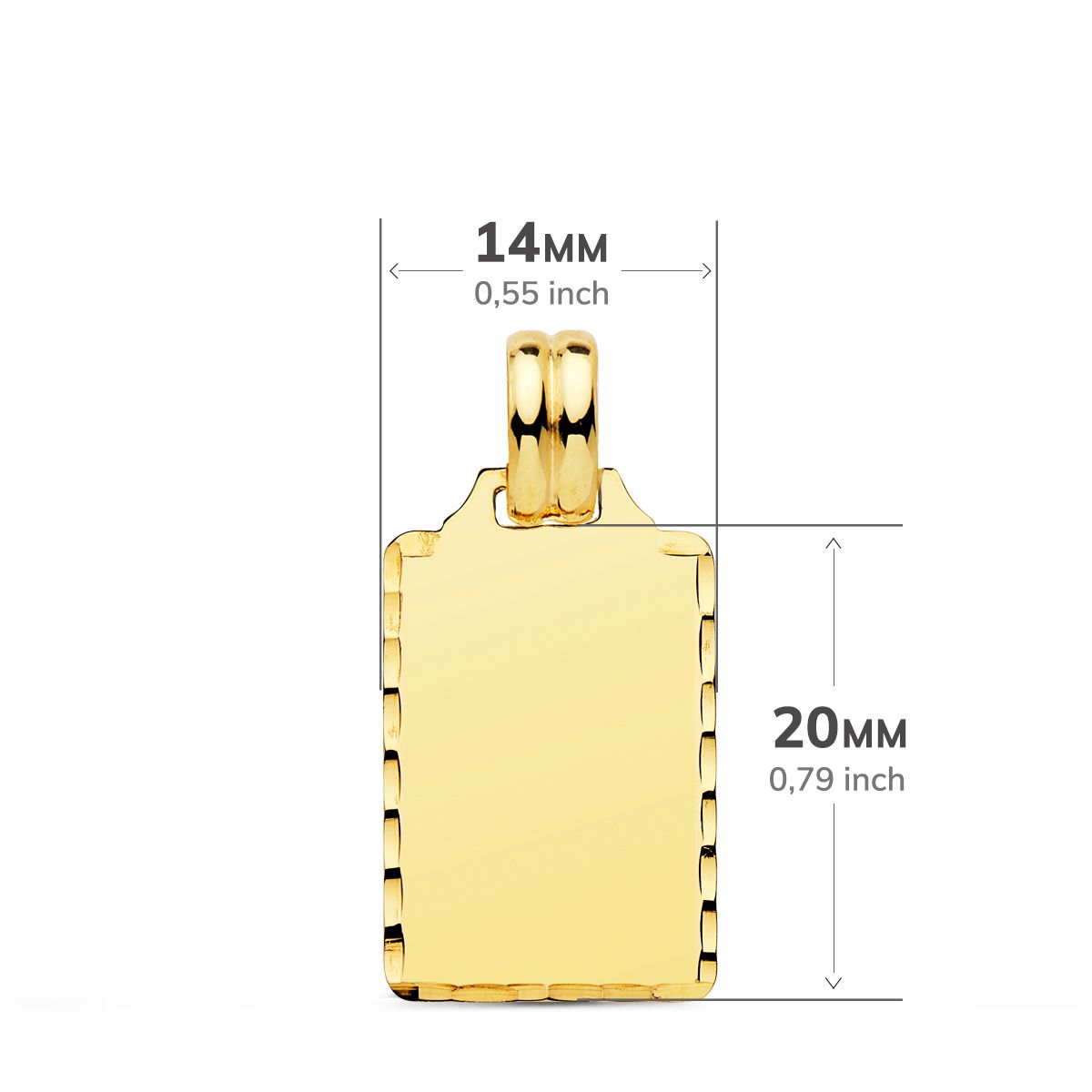 9K PLACA CHAPA LISA ALTO BRILLO ORO AMARILLO TALLADA 20X14 MM