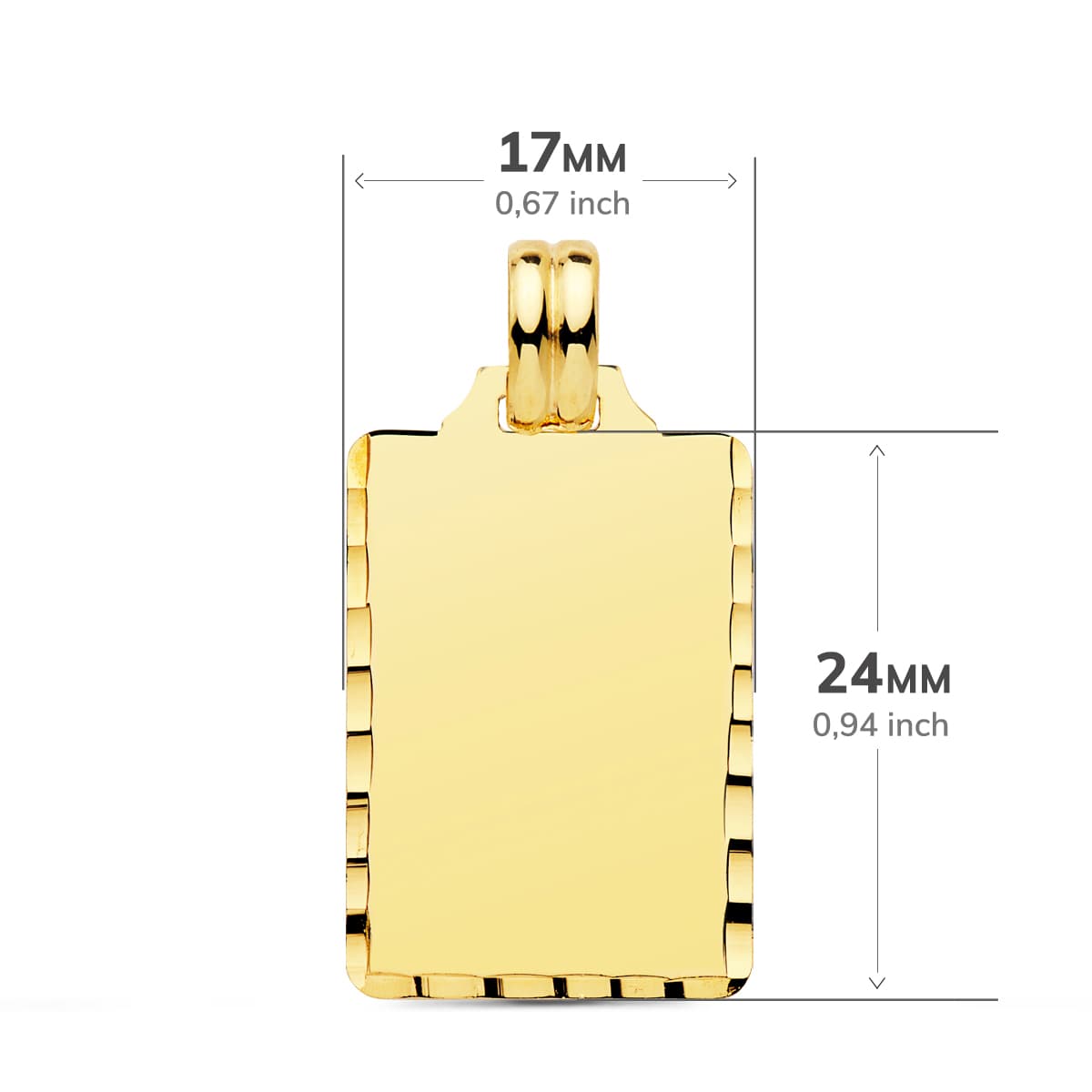 9K PLACA CHAPA ORO AMARILLO LISA ALTO BRILLO TALLADA 24X14 MM