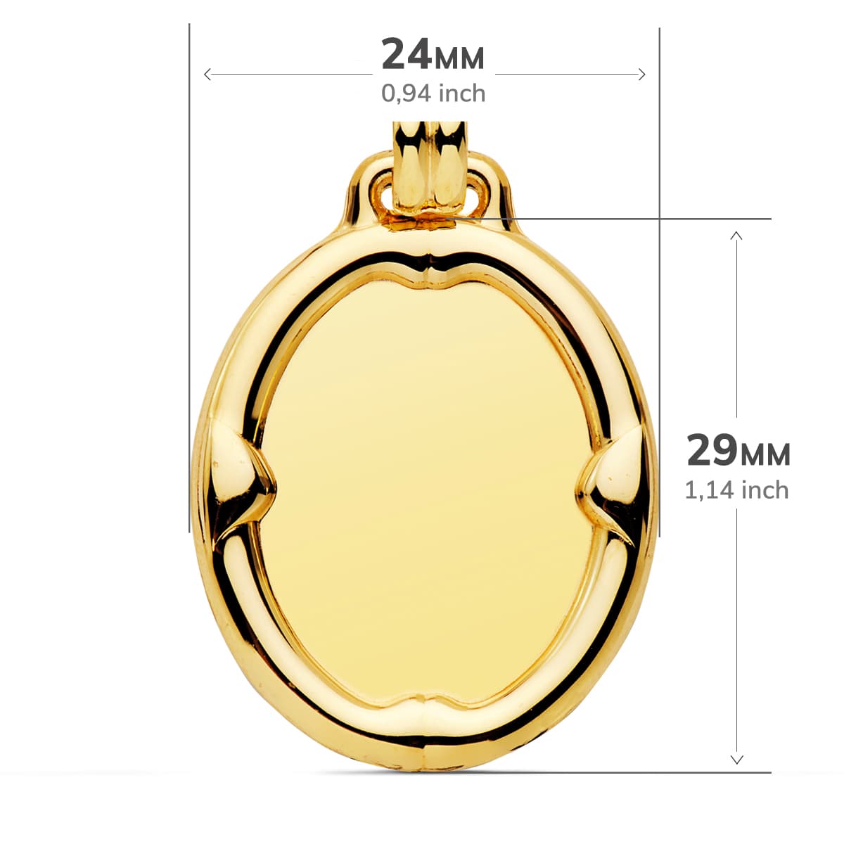 18K PLACA CHAPA ORO AMARILLO OVAL BRILLO CON BORDE 29X24 MM