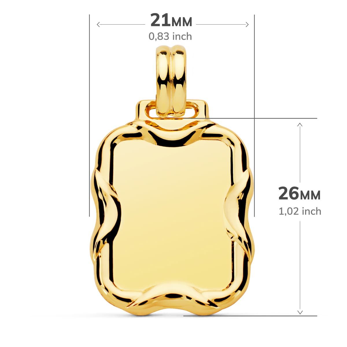 18K PLACA CHAPA RECTANGULAR ORO AMARILLO BRILLO 26X21 MM