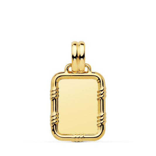 18K PLACA CHAPA ORO AMARILLO BRILLO CON BORDE 19X15 MM