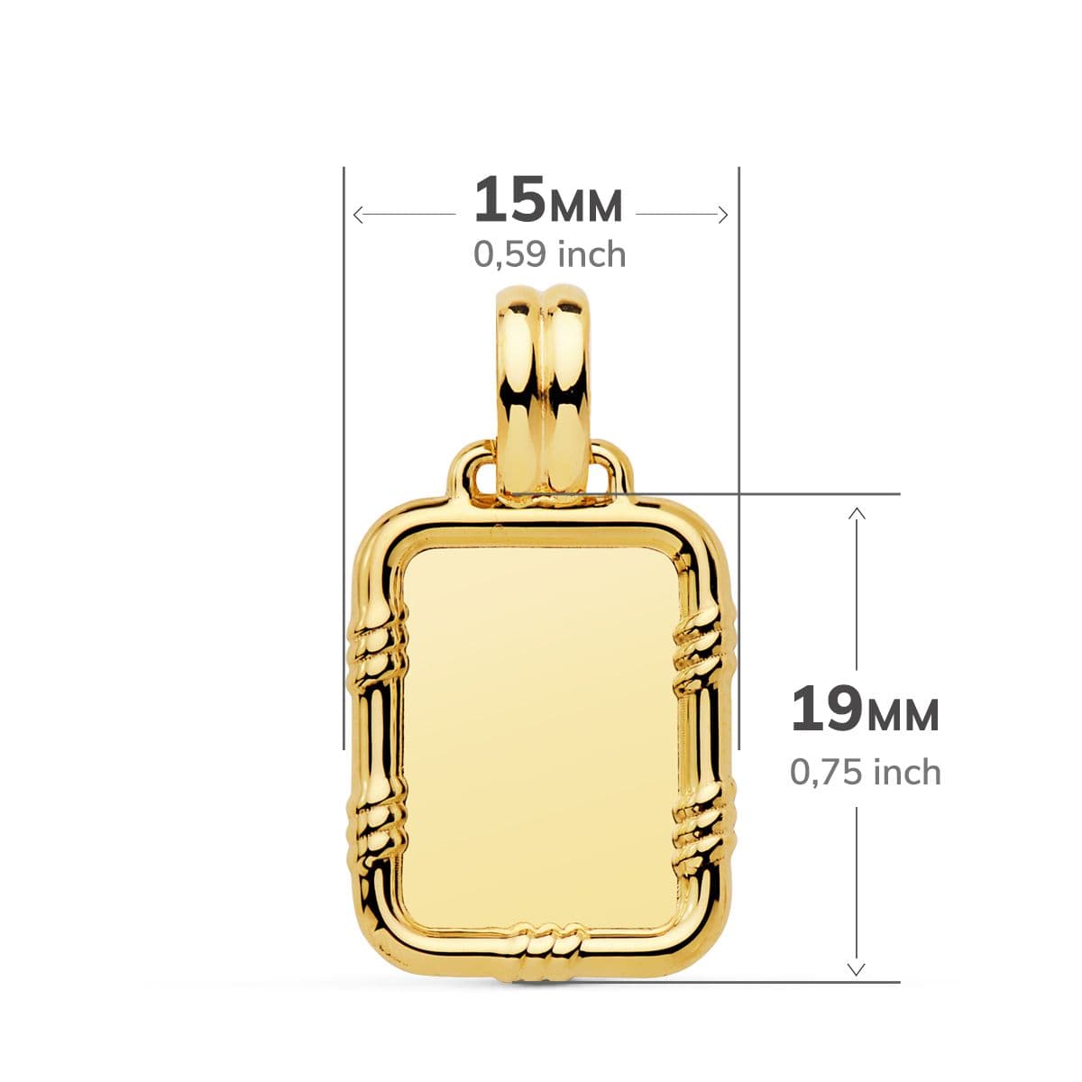 18K PLACA CHAPA ORO AMARILLO BRILLO CON BORDE 19X15 MM