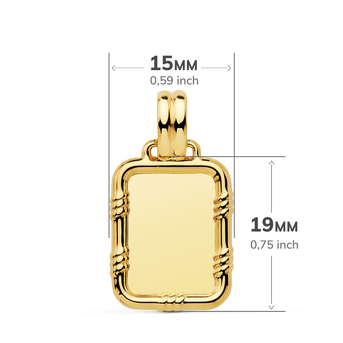 Placa Chapa Brillo con Borde 19 x 15 mm de oro amarillo 18K