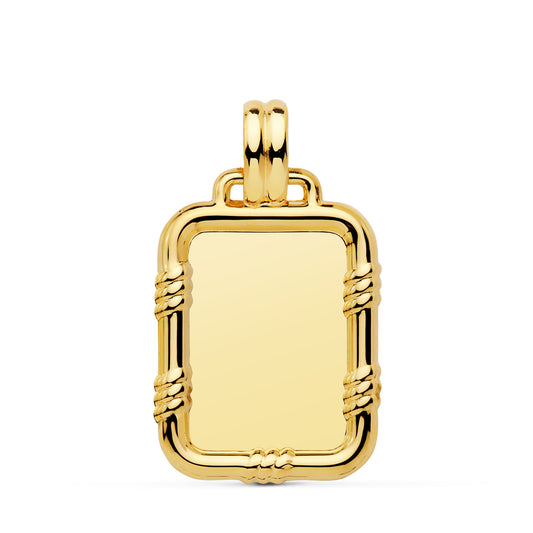 18K PLACA CHAPA LISA BRILLO ORO AMARILLO CON BORDE 26X20 MM